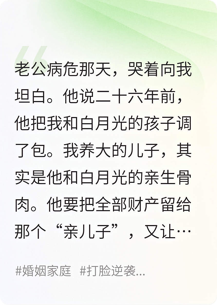 老公坦白调换了我和白月光的儿子，知道真相后他气死了
