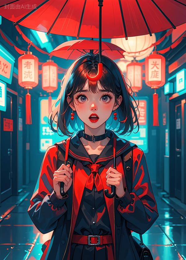 身后有把红纸伞