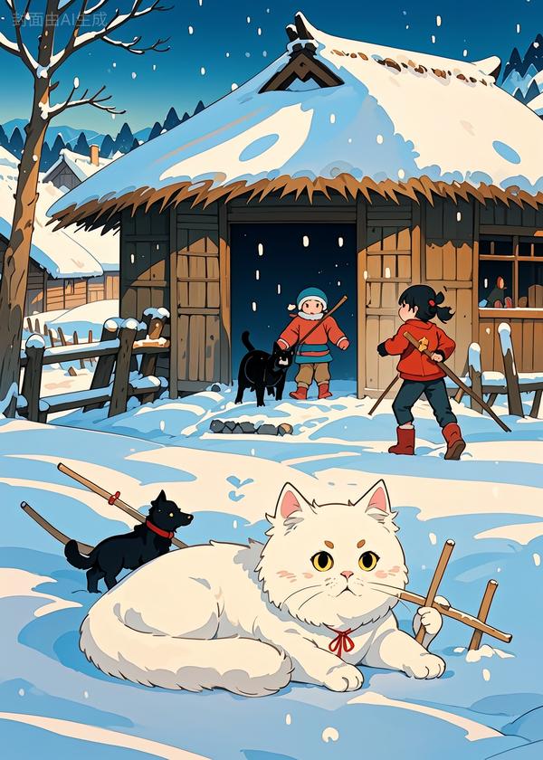 雪地里的猫狗